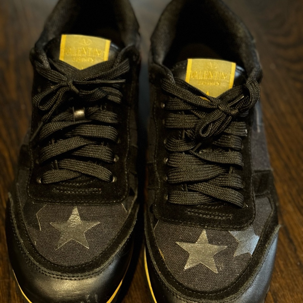 Valentino Men's Black on Black / Red heel Star Sneakers